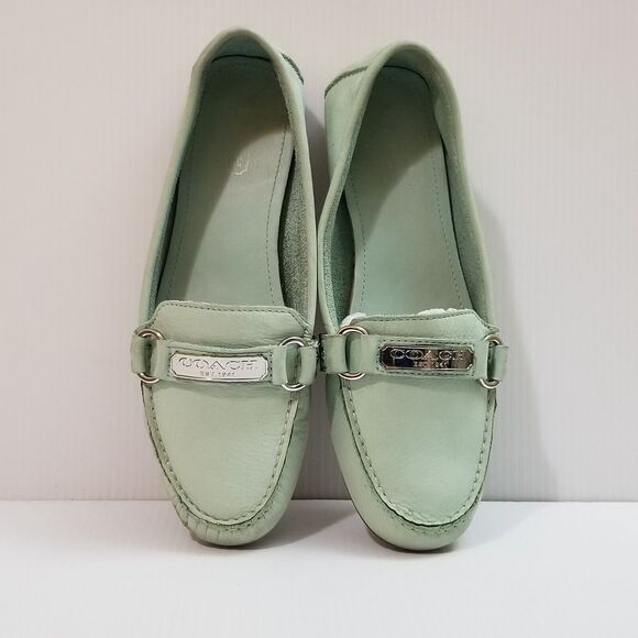 Coach Felisha Loafers Womens 7.5B Light Green Leather Casual Slip On Shoes A1129 - Picture 1 of 12